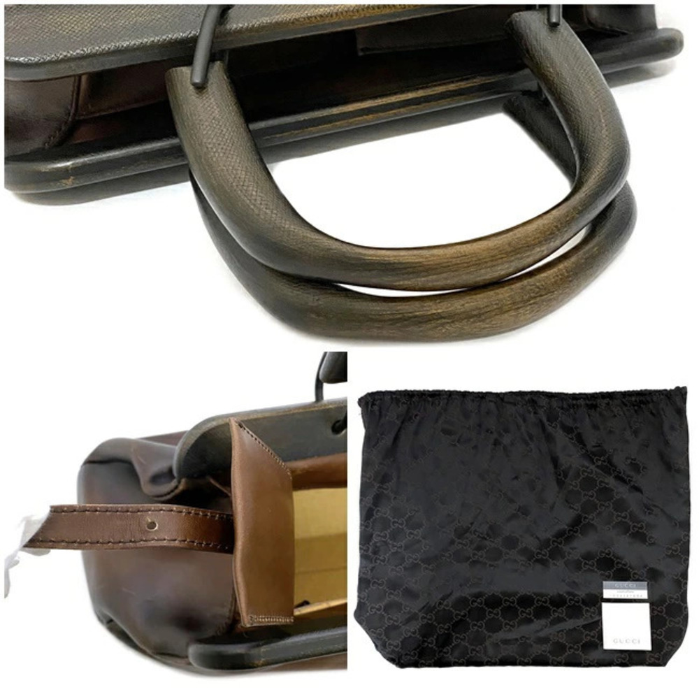 Gucci Handbag Brown Leather Wood Boston Bag Belt Closure Logo - Picture 10 of 10